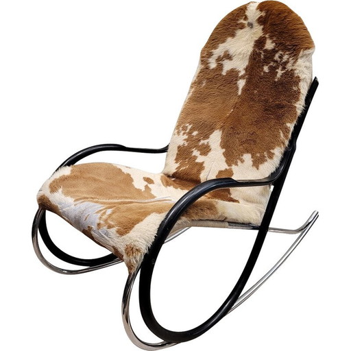 Vintage rocking chair "Nonna" in bentwood and chrome steel by Paul Tuttle for Strässle, Switzerland 1970