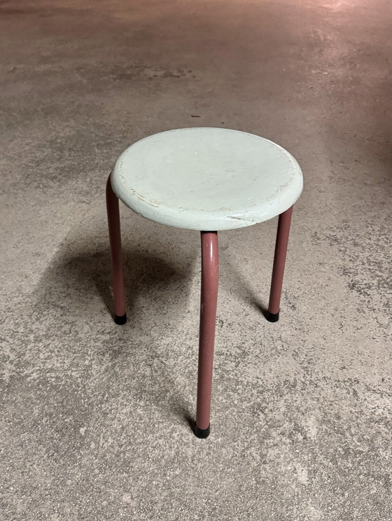 Image 1 of Metal and Wood Tripod Stool Des Ateliers Jean Prouvé