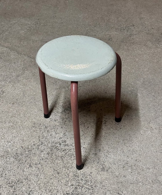 Image 1 of Metal and Wood Tripod Stool Des Ateliers Jean Prouvé