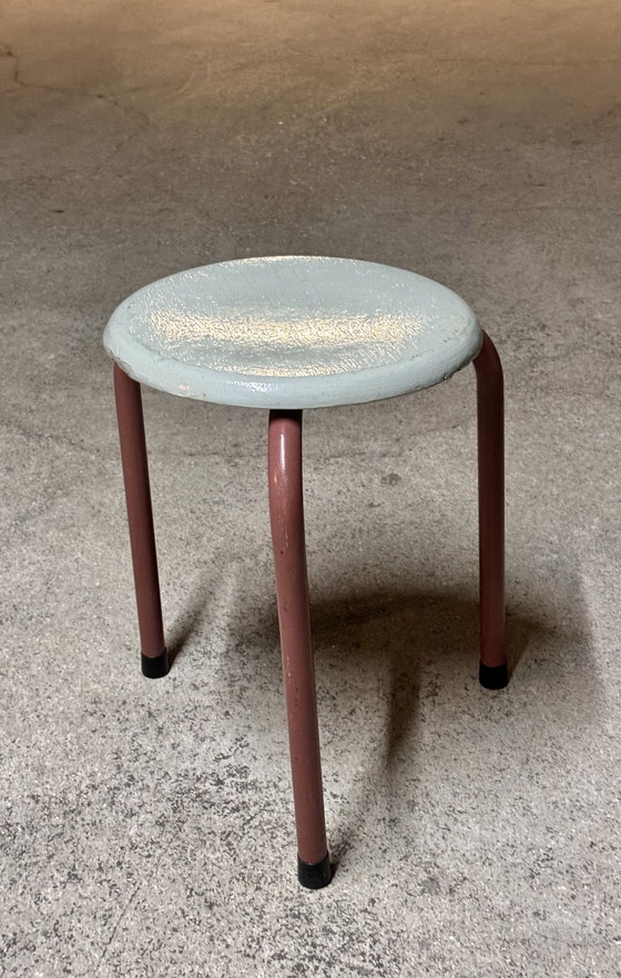 Image 1 of Metal and Wood Tripod Stool Des Ateliers Jean Prouvé