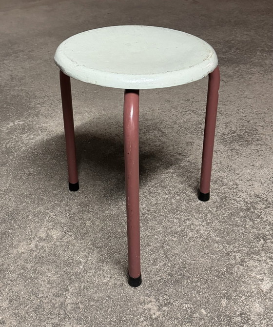 Image 1 of Metal and Wood Tripod Stool Des Ateliers Jean Prouvé