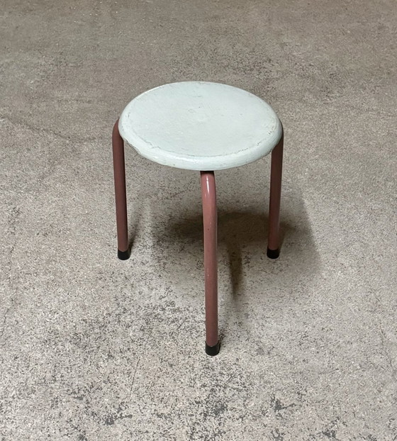 Image 1 of Metal and Wood Tripod Stool Des Ateliers Jean Prouvé