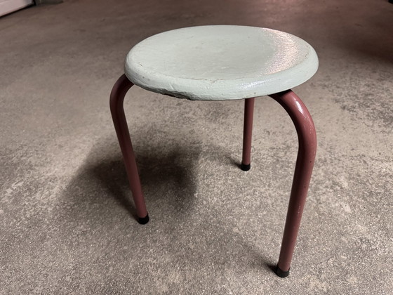 Image 1 of Metal and Wood Tripod Stool Des Ateliers Jean Prouvé