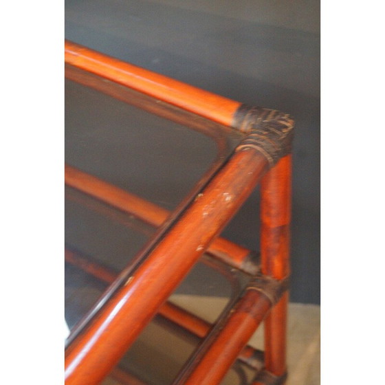 Image 1 of Vintage bookcase in rattan, leather and smoked glass, 1970s