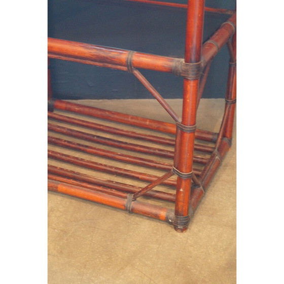 Image 1 of Vintage bookcase in rattan, leather and smoked glass, 1970s