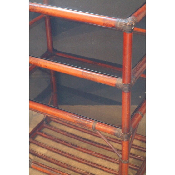 Image 1 of Vintage bookcase in rattan, leather and smoked glass, 1970s