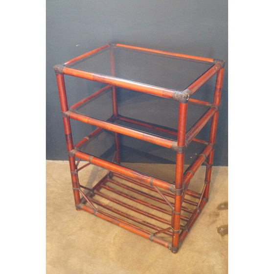 Image 1 of Vintage bookcase in rattan, leather and smoked glass, 1970s