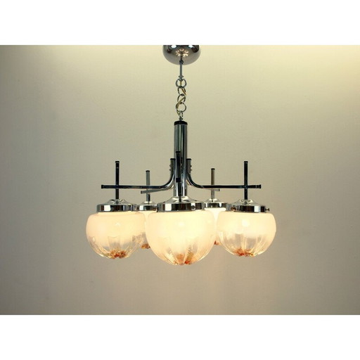 Vintage chandelier in chromed steel and Murano glass by Mazzega, Italy 1970