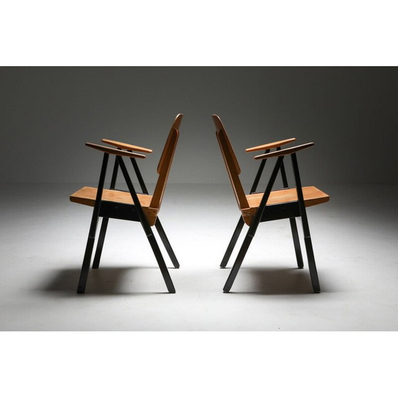 Image 1 of Set of 6 vintage plywood and ebonized wood armchairs by Ermeloo Zwager, Netherlands 1950