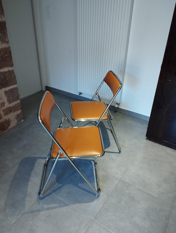 Image 1 of Pair Or 2 Vintage Fauve Color Folding Chairs