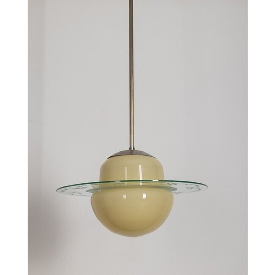 Image 1 of Lampadario vintage in vetro giallo e metallo, Italia anni '50