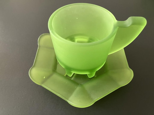 4x Royal Leerdam glass cup and saucer by Bas van Beek