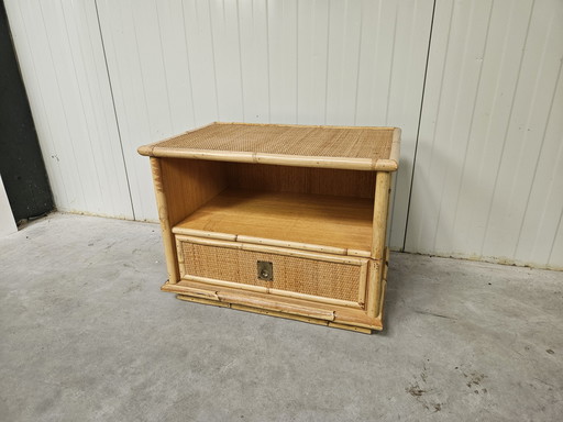 Vintage Italian Nightstand, Dal Vera, Bamboo Rattan