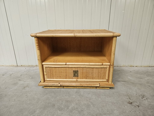 Vintage Italian Nightstand, Dal Vera, Bamboo Rattan