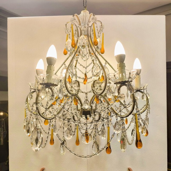 Image 1 of Vintage chandelier in metal and cut glass, Italy 1950