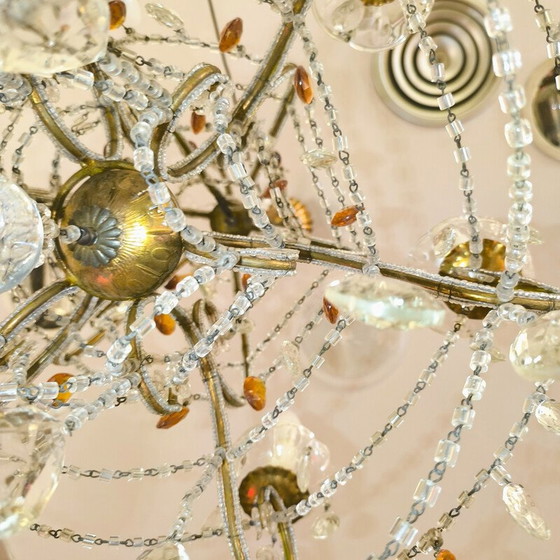 Image 1 of Vintage chandelier in metal and cut glass, Italy 1950