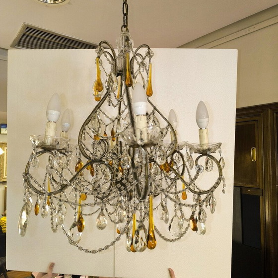 Image 1 of Vintage chandelier in metal and cut glass, Italy 1950