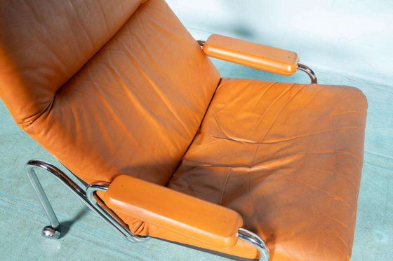 Image 1 of Cognac leather designer armchair 60s, midmod leather lounge chair