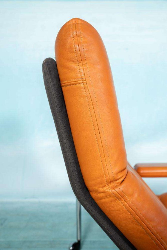 Image 1 of Cognac leather designer armchair 60s, midmod leather lounge chair