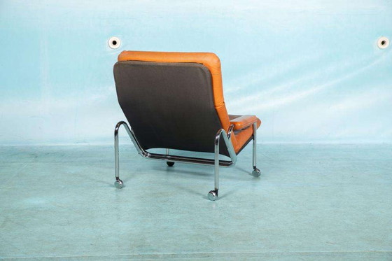 Image 1 of Cognac leather designer armchair 60s, midmod leather lounge chair