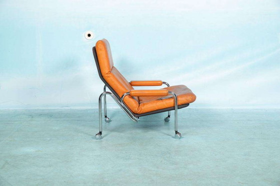 Image 1 of Cognac leather designer armchair 60s, midmod leather lounge chair