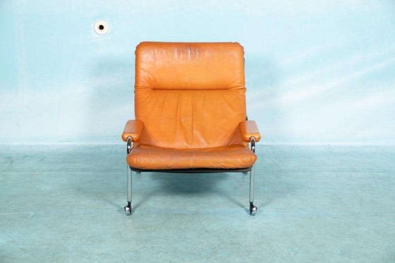 Image 1 of Cognac leather designer armchair 60s, midmod leather lounge chair