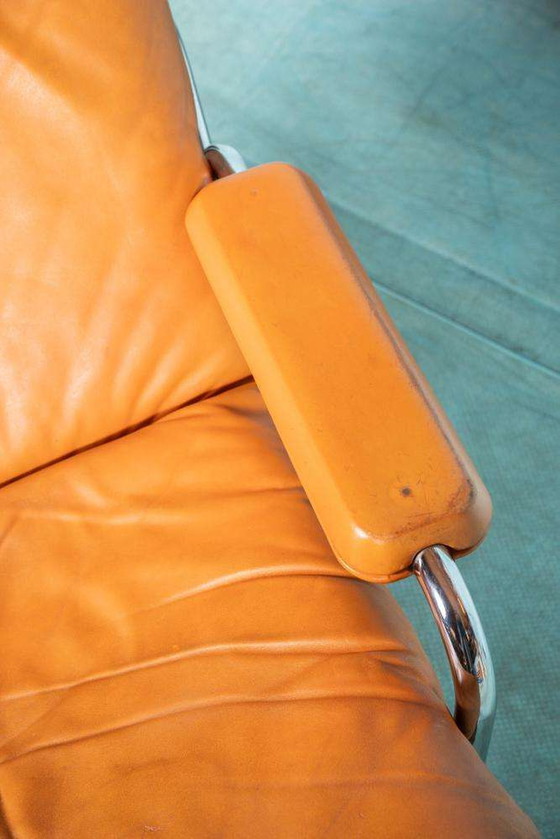 Image 1 of Cognac leather designer armchair 60s, midmod leather lounge chair