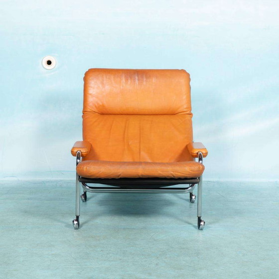 Image 1 of Cognac leather designer armchair 60s, midmod leather lounge chair