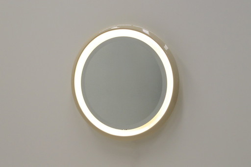 Large Round Ceramic Mirror With Light, 1960S. 