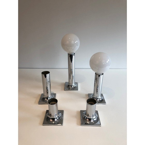 Image 1 of Serie di lampade da parete vintage in cromo e bianco opalino, 1970