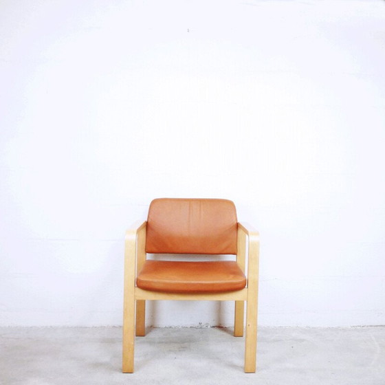 Image 1 of Poltrona vintage in pelle marrone e faggio, Svezia 1990