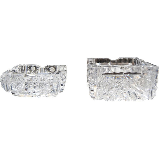 Image 1 of Coppia di posacenere vintage in cristallo molato, Cecoslovacchia anni '60