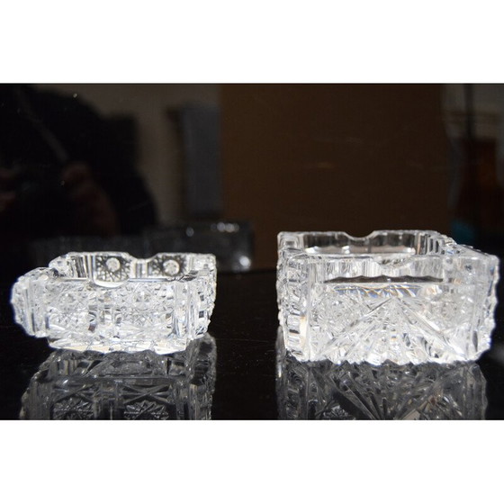 Image 1 of Coppia di posacenere vintage in cristallo molato, Cecoslovacchia anni '60