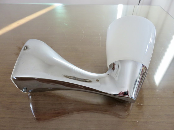 Image 1 of Chrome-plated Metal and Opaline Streamline Style Wall Light, 1980