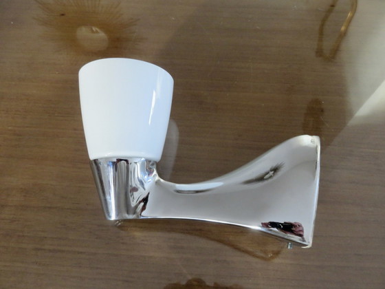 Image 1 of Chrome-plated Metal and Opaline Streamline Style Wall Light, 1980