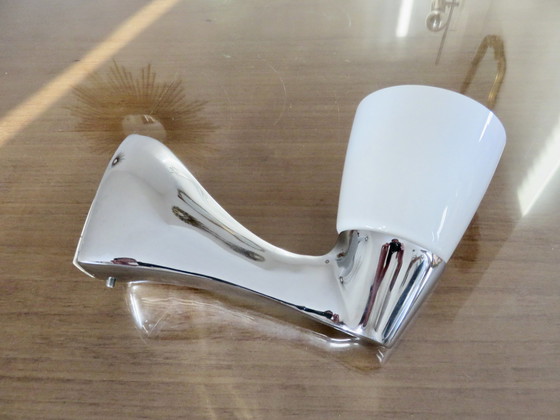 Image 1 of Chrome-plated Metal and Opaline Streamline Style Wall Light, 1980