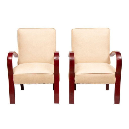 Pair of vintage French art deco armchairs in faus suede