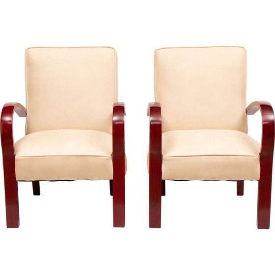 Image 1 of Pair of vintage French art deco armchairs in faus suede