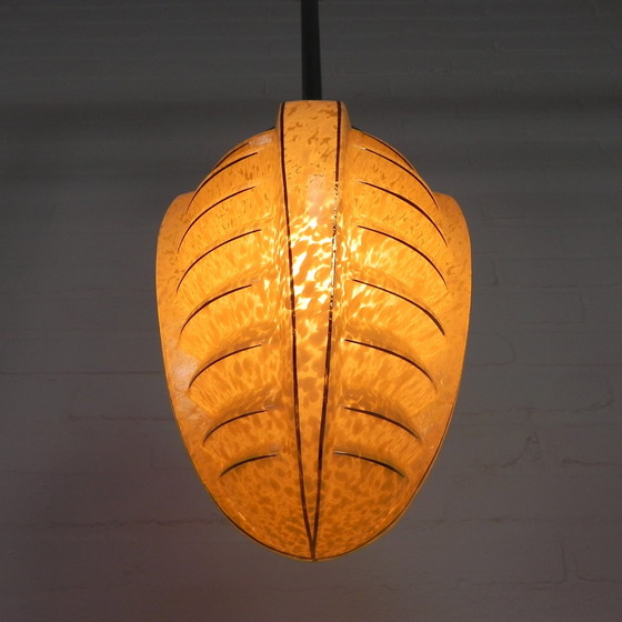 Image 1 of Art Deco Pendant Lamp With Glass Shade With Ribs, 1930s