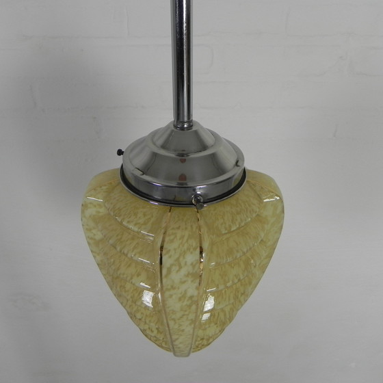 Image 1 of Art Deco Pendant Lamp With Glass Shade With Ribs, 1930s