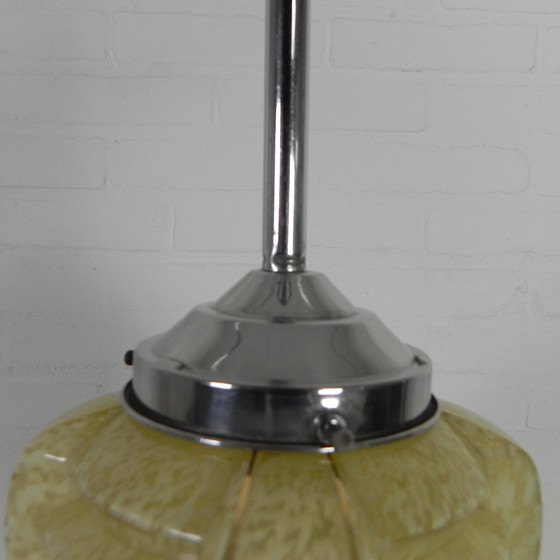 Image 1 of Art Deco Pendant Lamp With Glass Shade With Ribs, 1930s