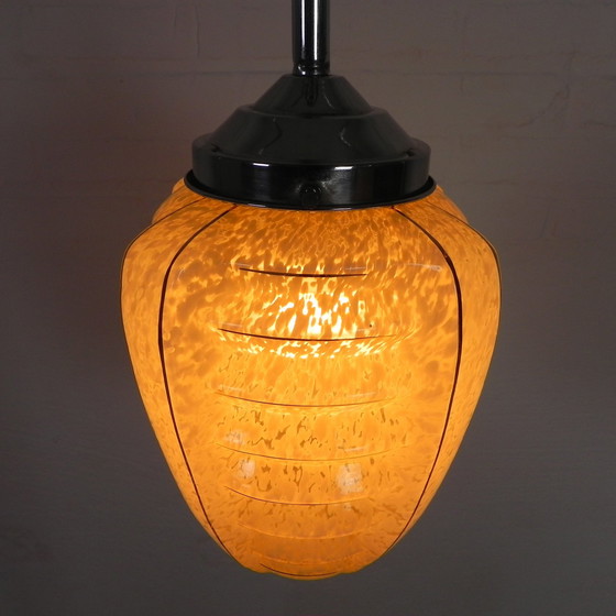 Image 1 of Art Deco Pendant Lamp With Glass Shade With Ribs, 1930s