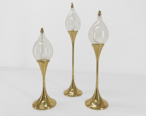 3 Freddie Andersen Brass Oil Lamps 1970