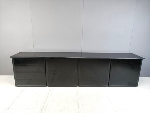 Large Black Lacquer Italian Sideboard, 1970S 