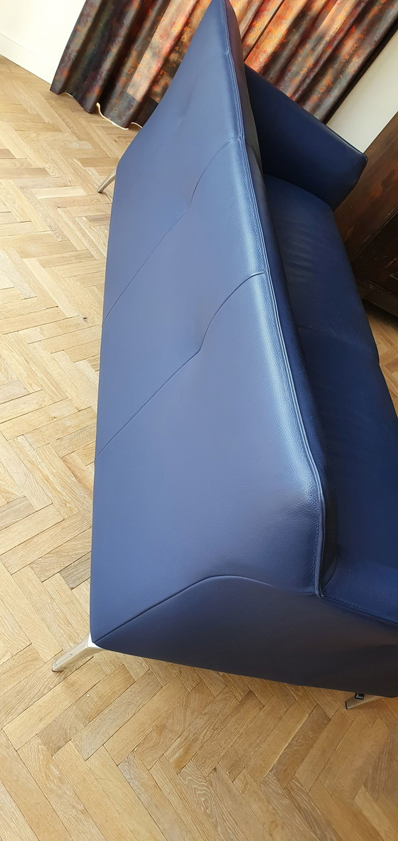 Image 1 of Leolux Mayon blue leather 3 seater sofa