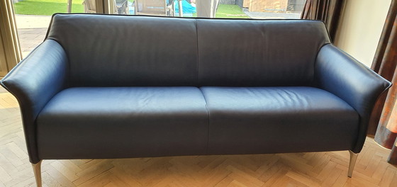 Image 1 of Leolux Mayon blue leather 3 seater sofa