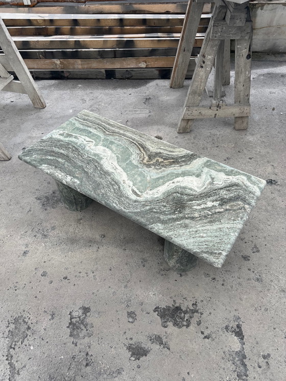 Image 1 of Green marble rectangle coffee table