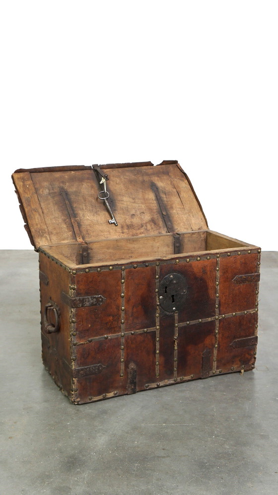 Image 1 of Coffin/Safe With Leather Covered And Key