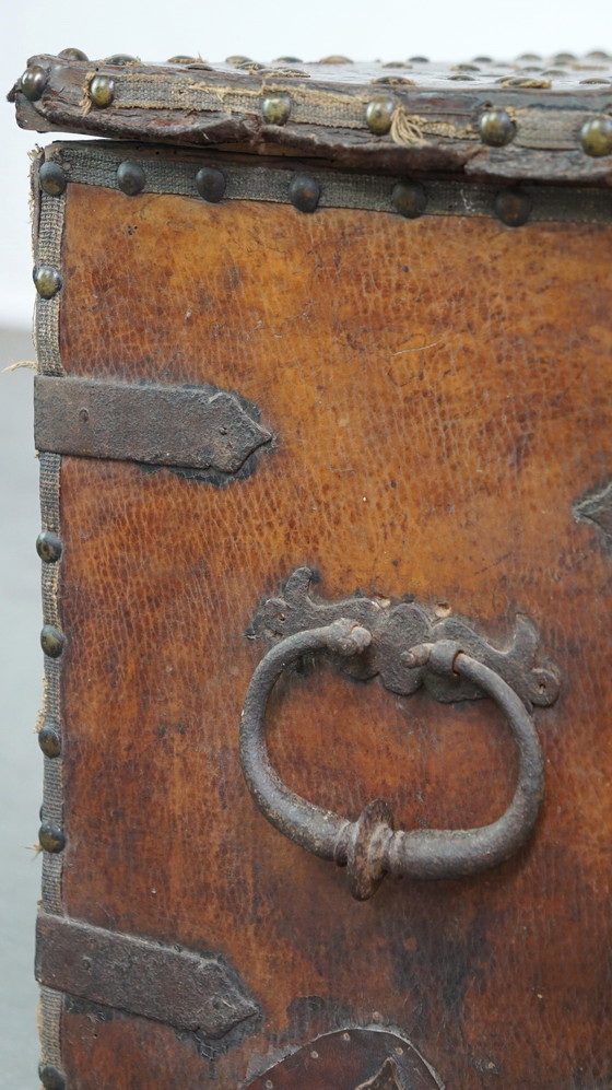 Image 1 of Coffin/Safe With Leather Covered And Key