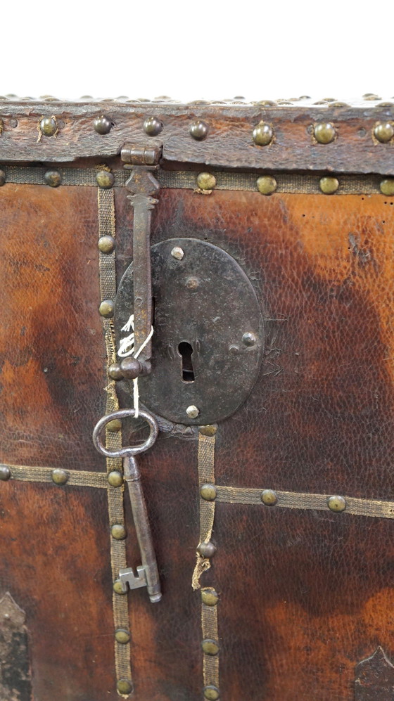 Image 1 of Coffin/Safe With Leather Covered And Key